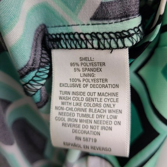 JM COLLECTION Green Black Geometric Beaded Sequin Neckline Dress PM Petite M - Picture 8 of 8